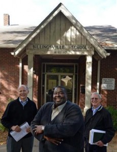 A project will be kicked off in the troubled Grier Heights community on Oct. 28, with donors giving money to renovate an old Billingsville Rosenwald School into a community center. From left is Don Gately, executive director of CrossRoads Corp.; Jonathan Belton, chairman of the Grier Heights Community Center board; and Allen Woodward, chairman-elect, of CrossRoads Corp. board.